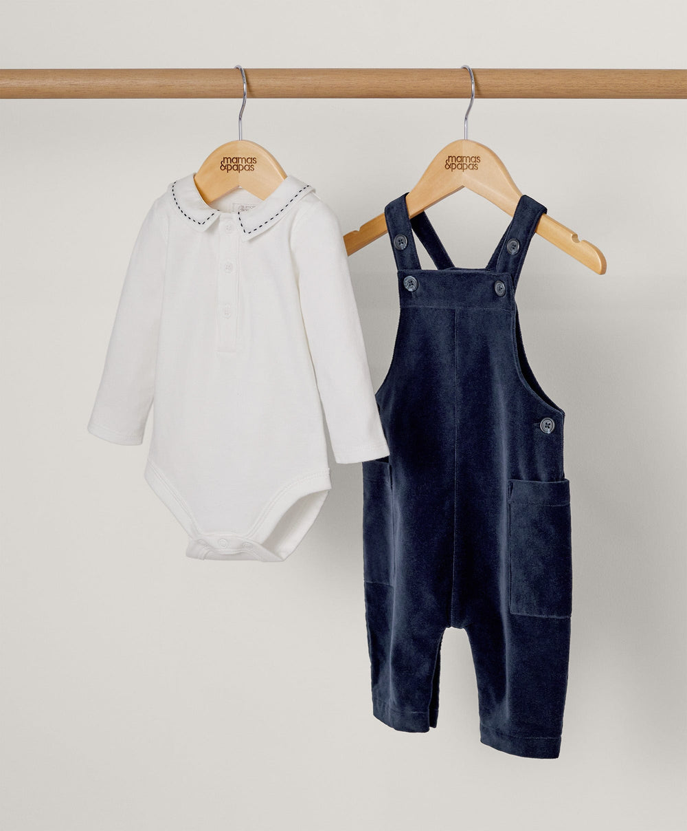 Mamas &amp; Papas Sets Navy Velour Dungarees &amp; Bodysuit
